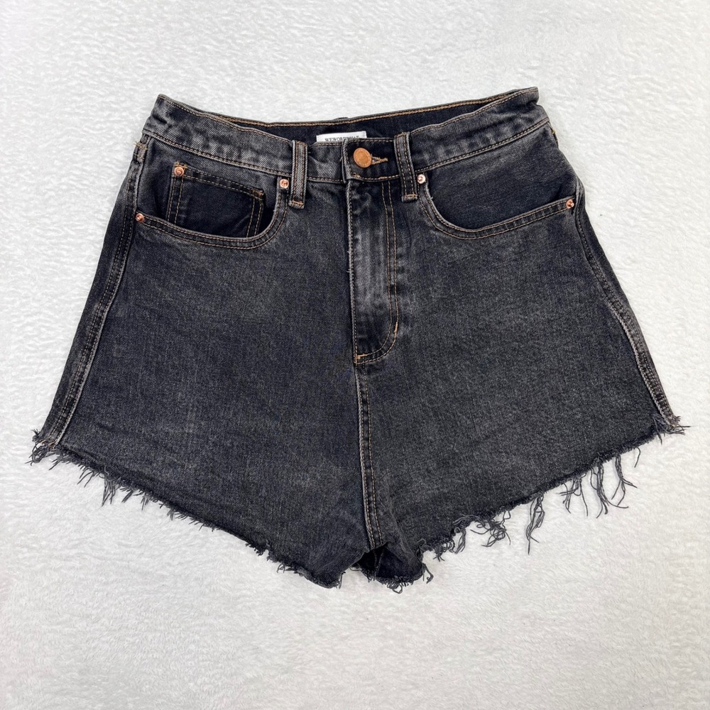 We Wore What Black High Rise Denim Shorts Raw Hem Womens Size 26 Cheeky Festival